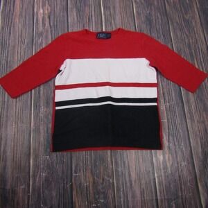 Vintage Crazy Horse Sweater Womens Small Red Striped 3/4 Sleeve Crewneck 90s